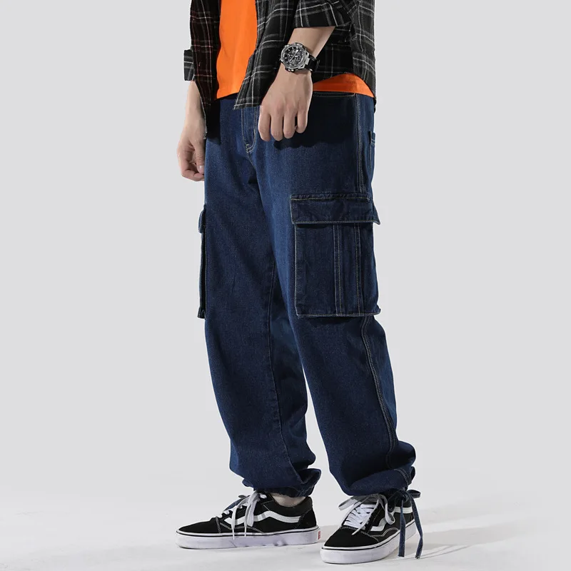 Новинка 2019 синие мешковатые мужские прямые брюки большого размера M 3XL свободные