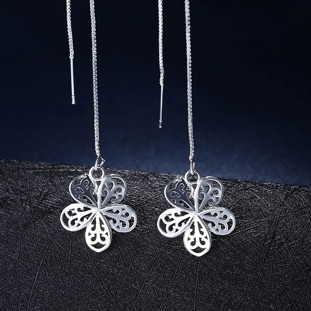 Fashion Long Earrings Flower Shape Pendant Dangle Silver Color Women Charm Drop High Quality Jewelry | Украшения и аксессуары