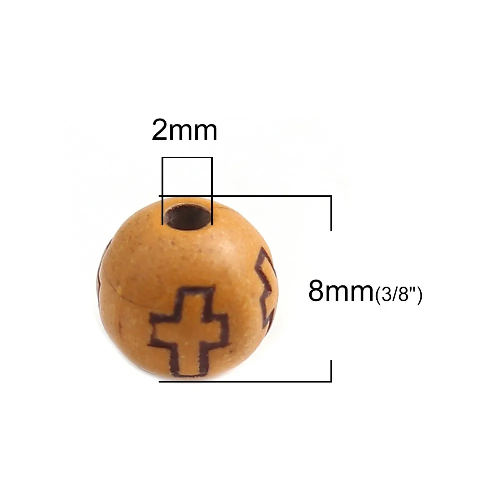DoreenBeads круглые акриловые бусины коричневый цветочный узор Имитация дерева DIY