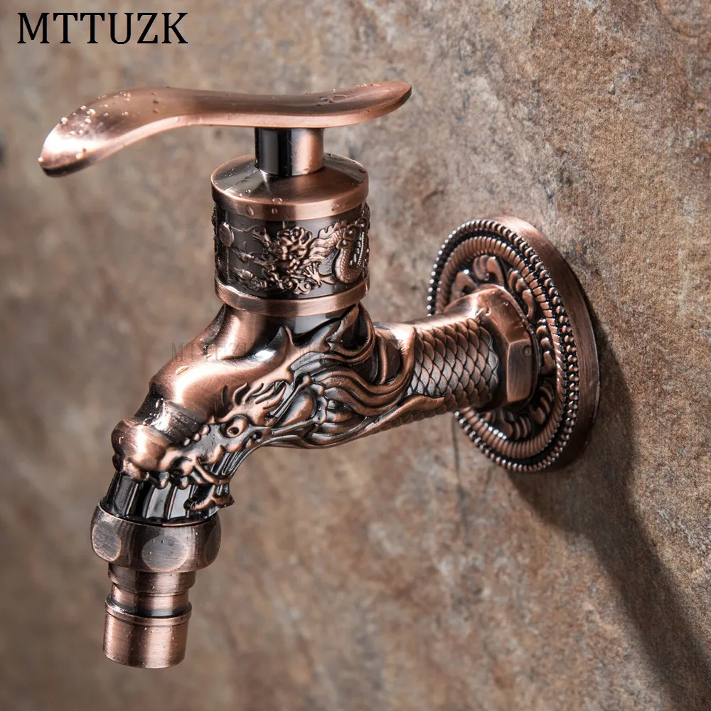 MTTUZK настенный резной дракон античный красный Бронзовый водопроводный кран