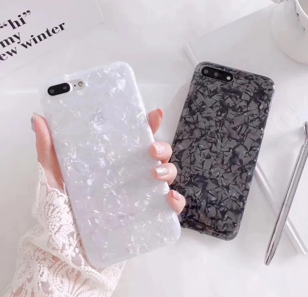 Фольга Bling блестка Телефонные Чехлы для iPhone 6 S 7 8 плюс Чехол белый раковину В виде
