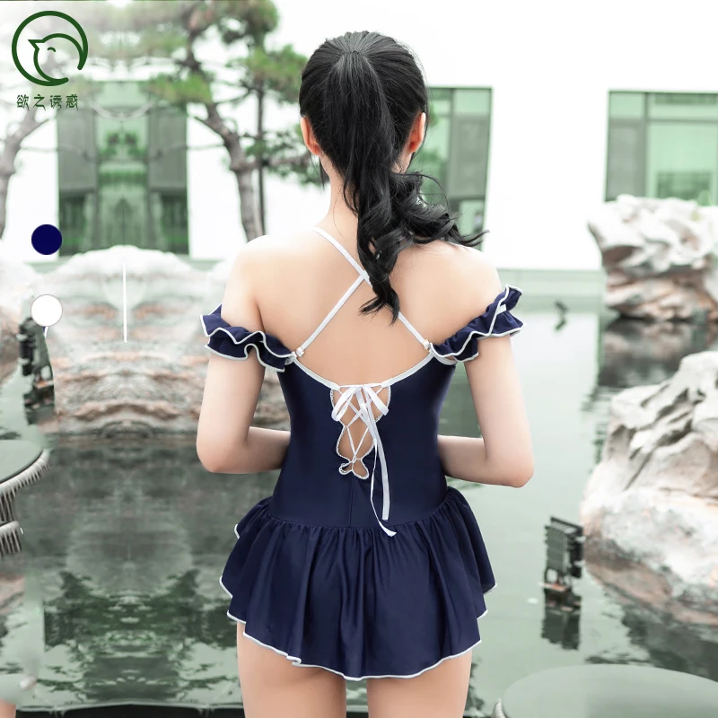 

Lace Up Bandage Bow Falbala Bodysuit Swimwear Oil Glossy Korean Japanese Sukumizu Swimsuit Hot Exotic Body Bathing Suit Babydoll