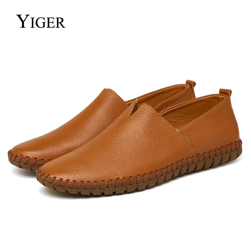 Мужские кожаные лоферы YIGER повседневная обувь из воловьей кожи дышащие для