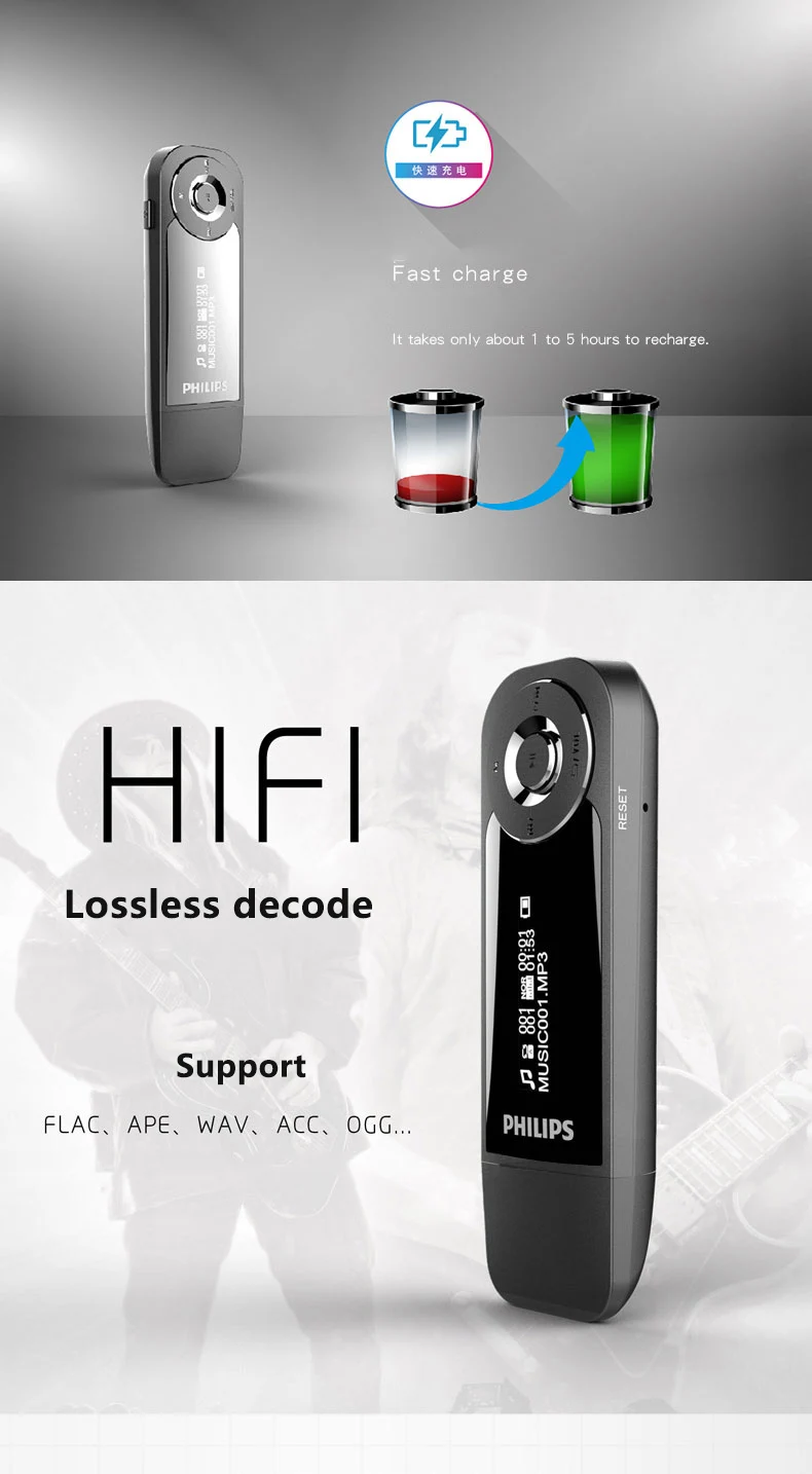 Philips 8 Гб MP3 плеер мини спортивный бег клип с наушниками FM радио FLAC WMA MP3 формат SA1208
