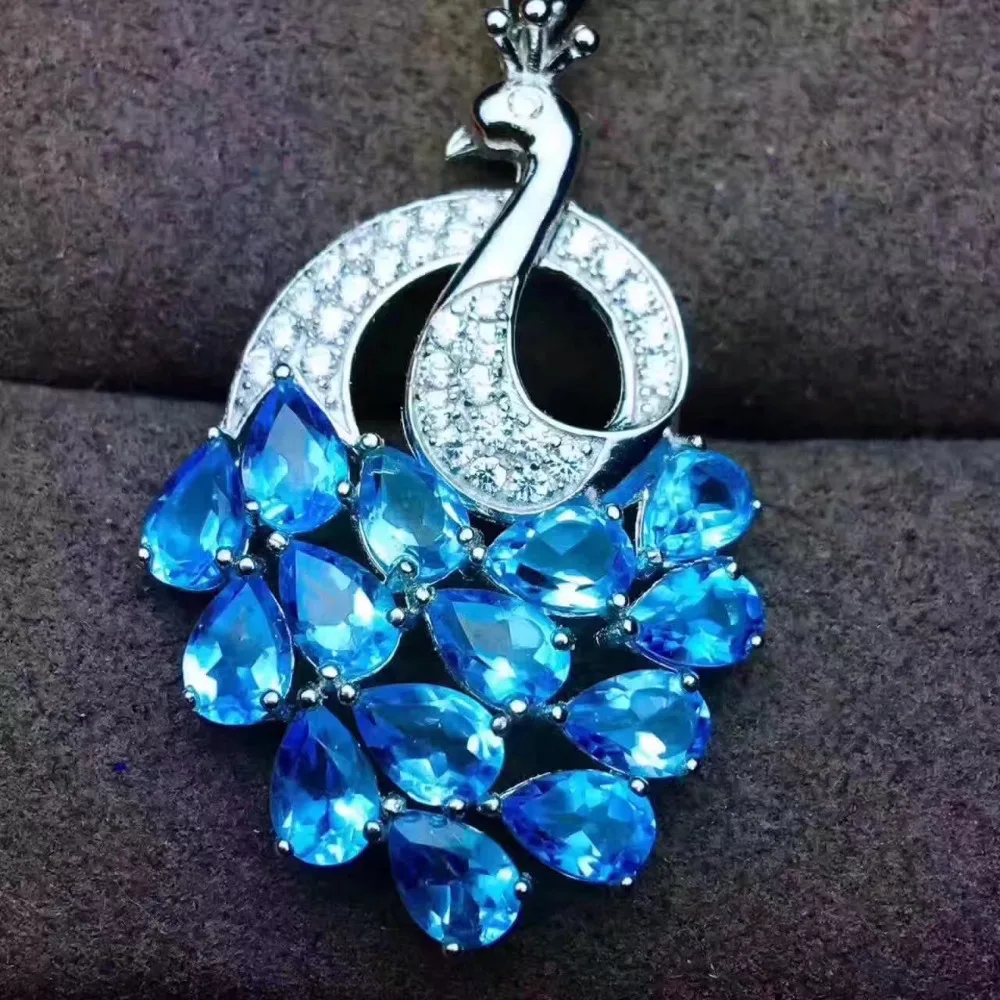 Подвеска Феникс из серебра s925 пробы натуральный голубой топаз 4*6 мм