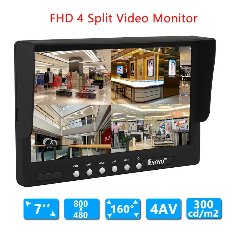Eyoyo 7 дюймов HD 4 Сплит Quad видео дисплей 4CH AV вход TFT ЖК монитор заднего вида