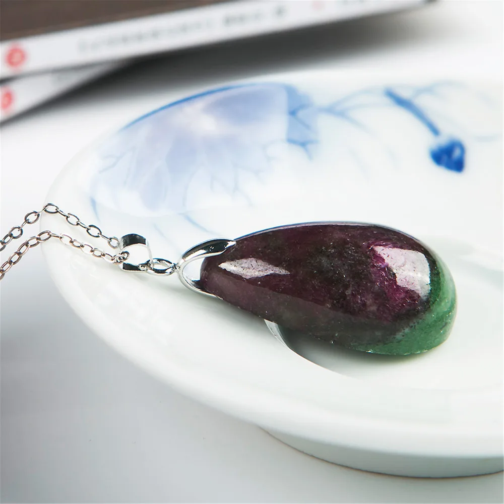 Genuine Green Red Ru by Zoisite Natural Stone Pendant Women Men Necklaces Suspension Water Drop Bead Crystal 33x22x11mm | Украшения и