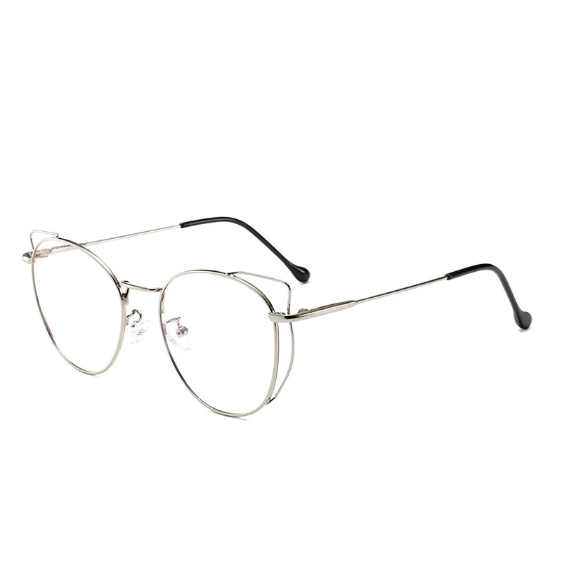 silver Zilead Anti Blue Light Cat Eyes Glasses Frame Metal Round Optical Spectacl For Women&Men Computer Eyeglasses Eyewear - Цвет оправы: silver