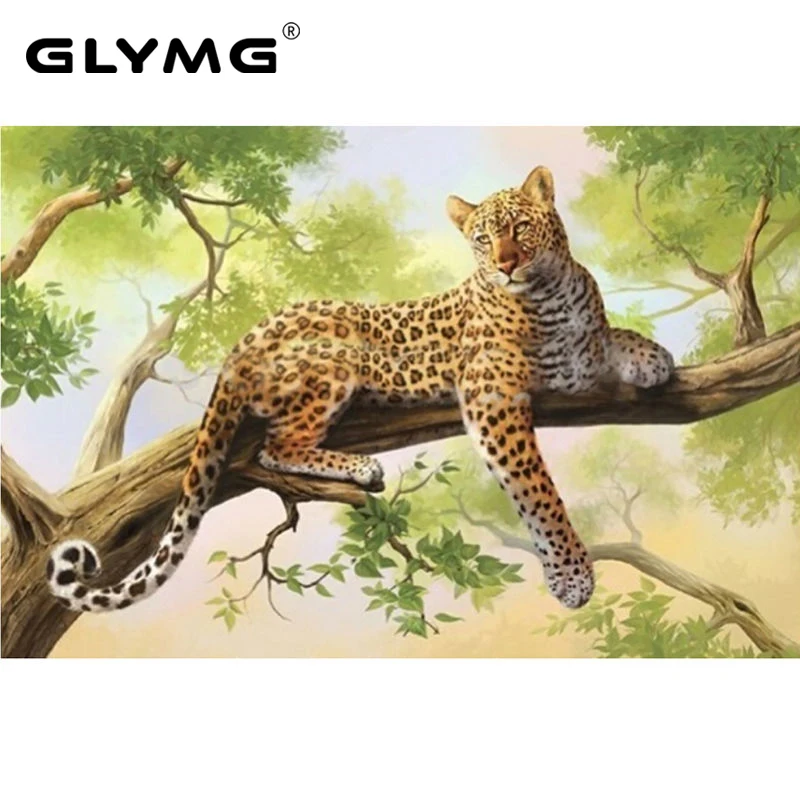 GLymg Diy Diamond Painting Leopard Cross Stitch Rhinestone Embroidery Tree Of The Lazy Square Drill Animal Serie | Дом и сад