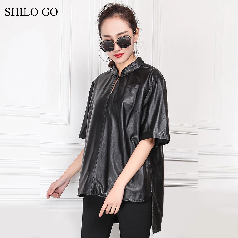 Шило GO кожаная блузка женская летняя мода Овчина натуральная кожа воротник