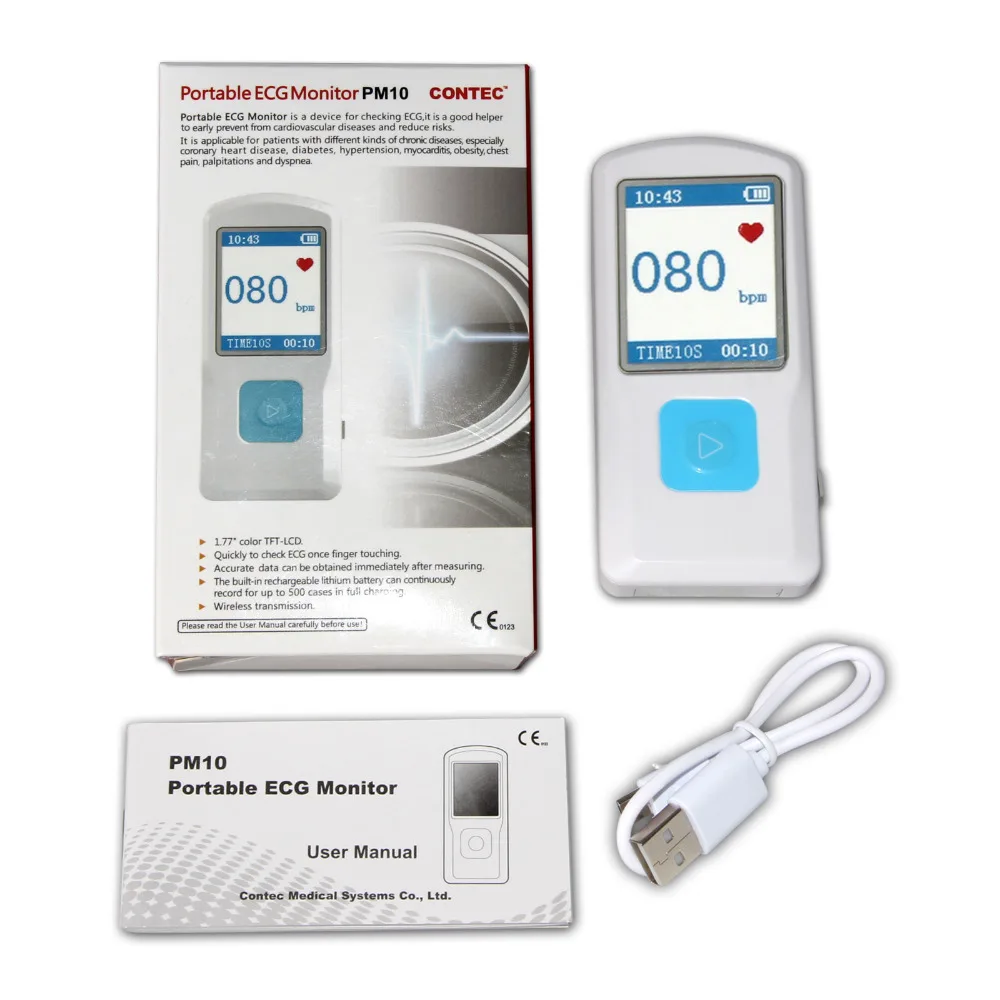 FDA Портативный Аппарат Для электрокардиографии монитор сердечного ритма lcd USB Bluetooth PM10 CONTEC