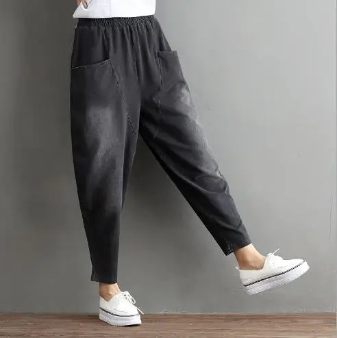 Женские джинсы из хлопка с эластичной резинкой на талии свободные широкие брюки