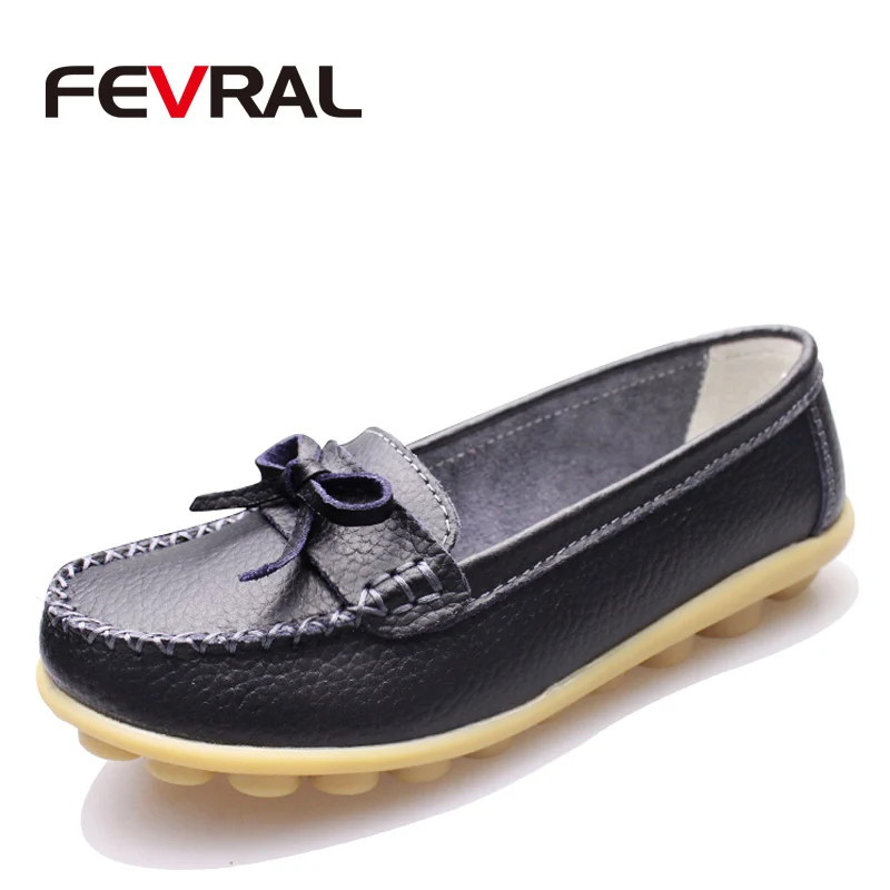 Black FEVRAL/Новинка; Лидер продаж; 7 цветов; женская обувь из натуральной кожи на плоской подошве; повседневные Мокасины; Лоферы для вождения; женская обувь; модная удобная обувь - Цвет: Black