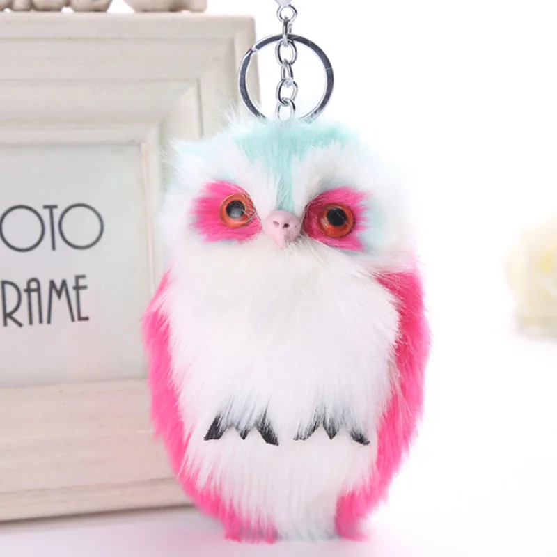 Брелок с помпоном из искусственного кроличьего меха в виде совы пушистый брелок