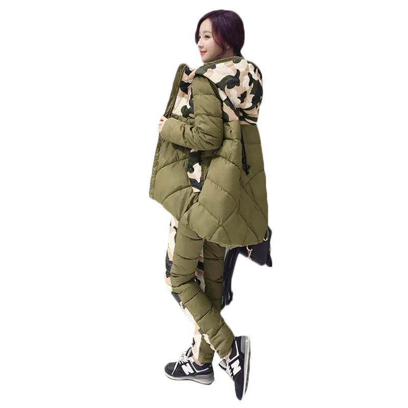 

Women Two Piece Suit Winter Suit Sets Jacket Female Pants Camouflage Cotton Coat Hooded Warm Outwear Thick Overcoat (Coat+Pants)