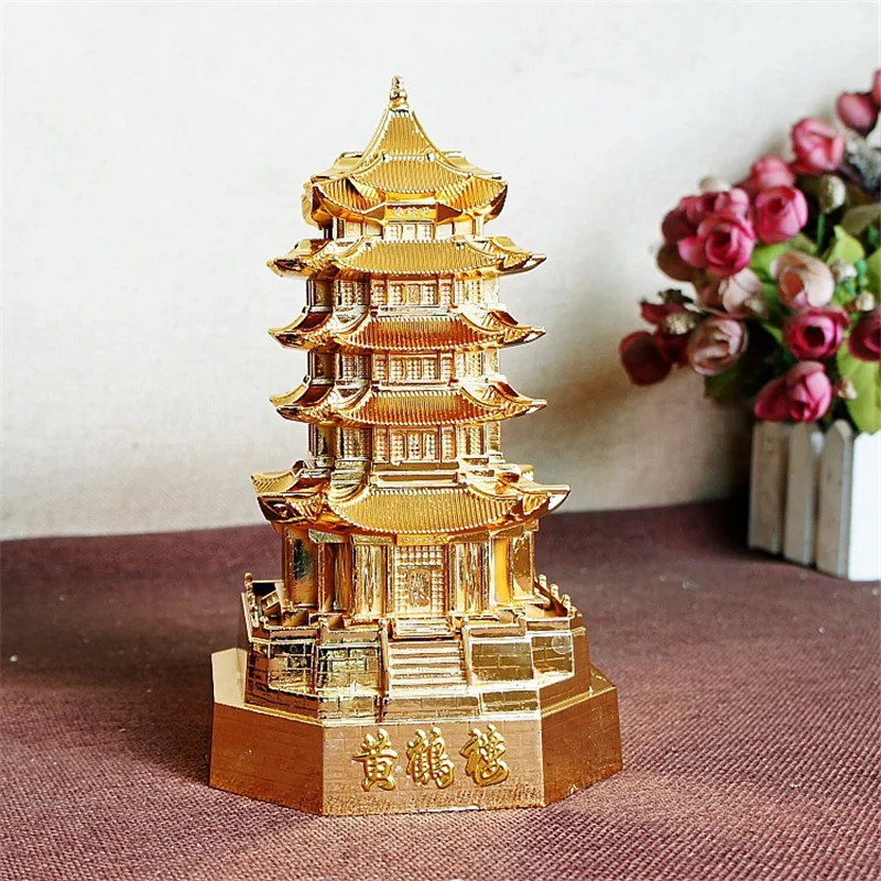 20 см Высота Китайская традиционная металлическая архитектура желтый кран башня