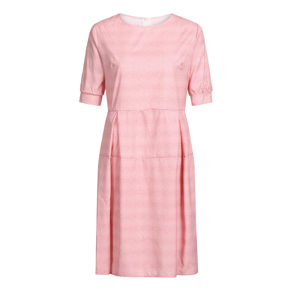 Женское офисное платье до середины икры элегантное винтажное с круглым вырезом и