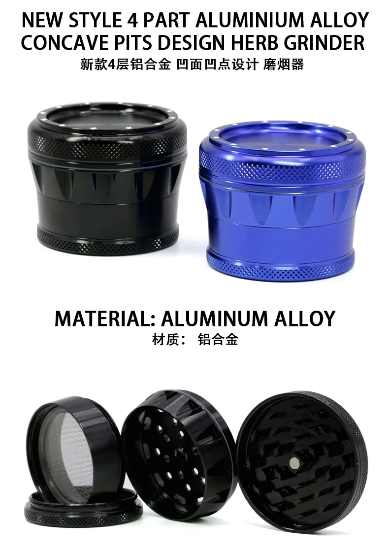 New 4 Parts 69mm Aluminum Alloy Tobacco Smoke Herb Grinder Hand Crank Muller Mill Pollinator Shisha Hookah Pipe wholesale