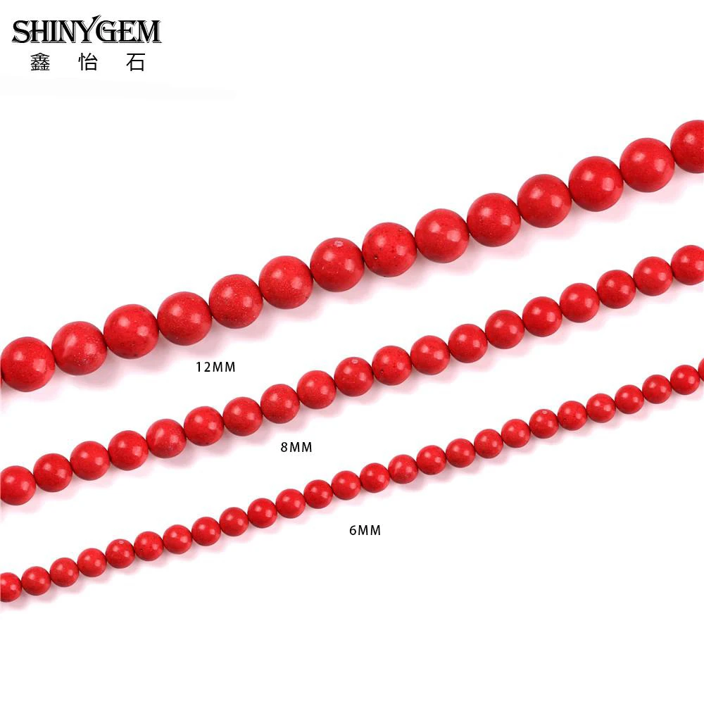 ShinyGem 6/8/12mm Dyed Red Turquoises Round Beads Real Natural Stone For Handmade Jewelry Making DIY Beading Accessories | Украшения и