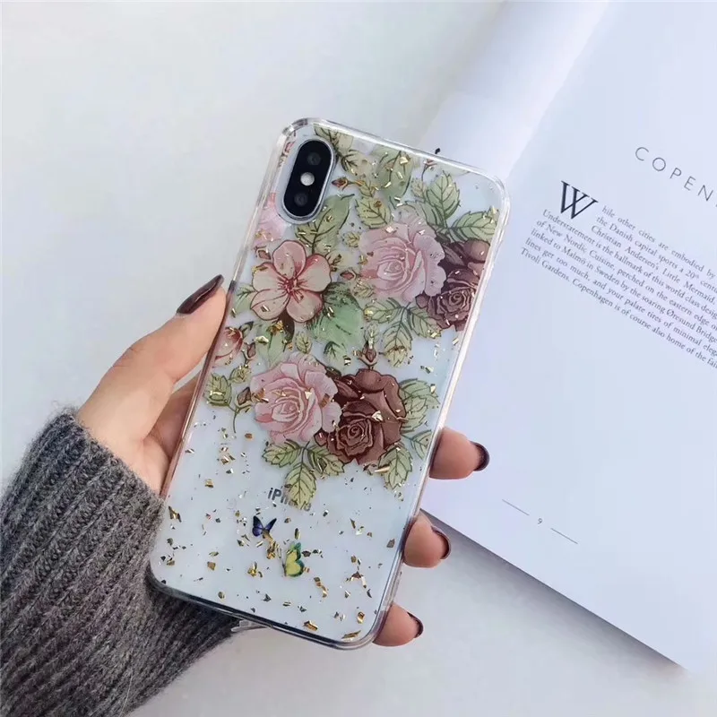 DISCASE свежий золото клей для фольги чехол iphone XS MAX XR Мода блеск цветок Soft Shell X 8 7 6 6s