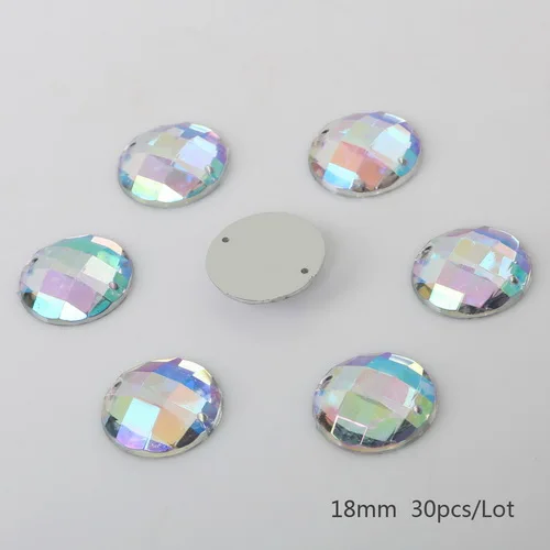 18mm clear AB Стразы с круглой сеткой, кристалл, камень, пришивные стразы, 2 отверстия, акриловые украшения для украшения одежды, сделай сам, 8-10-12-14-16-18-20mm - Цвет: 18mm clear AB