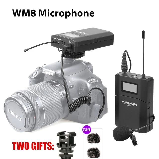 WM8 n two gifts Mailada WM8 студия UHF микрофон Vlogging видео воротник приемник передатчик камера микрофон для iPhone телефон Canon DSLR sony PK Rode - Цвет: WM8 n two gifts