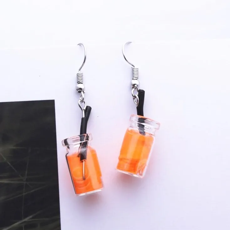 Orange 643 EK642,, креативные уникальные серьги-капельки для женщин, оригинальные серьги с молочным чаем и напитком, забавные вечерние ювелирные изделия, подарок для девочки - Окраска металла: Orange 643