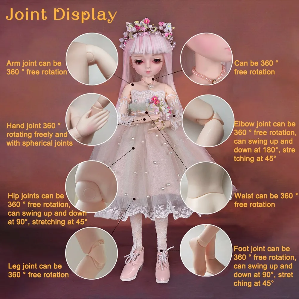 360 градусов вращение шарнир куклы 45 см BJD куклы с Платье ручной работы DIY Макияж глаз Changer волос Reborn кукольный подарок для девочек