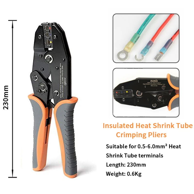 

Heat Shrink Connectors Crimping Tools Ratchet Wire Crimper plier terminal crimp Butt Splice/Hook/Spade 0.5-6.0mm²（AWG22-10）
