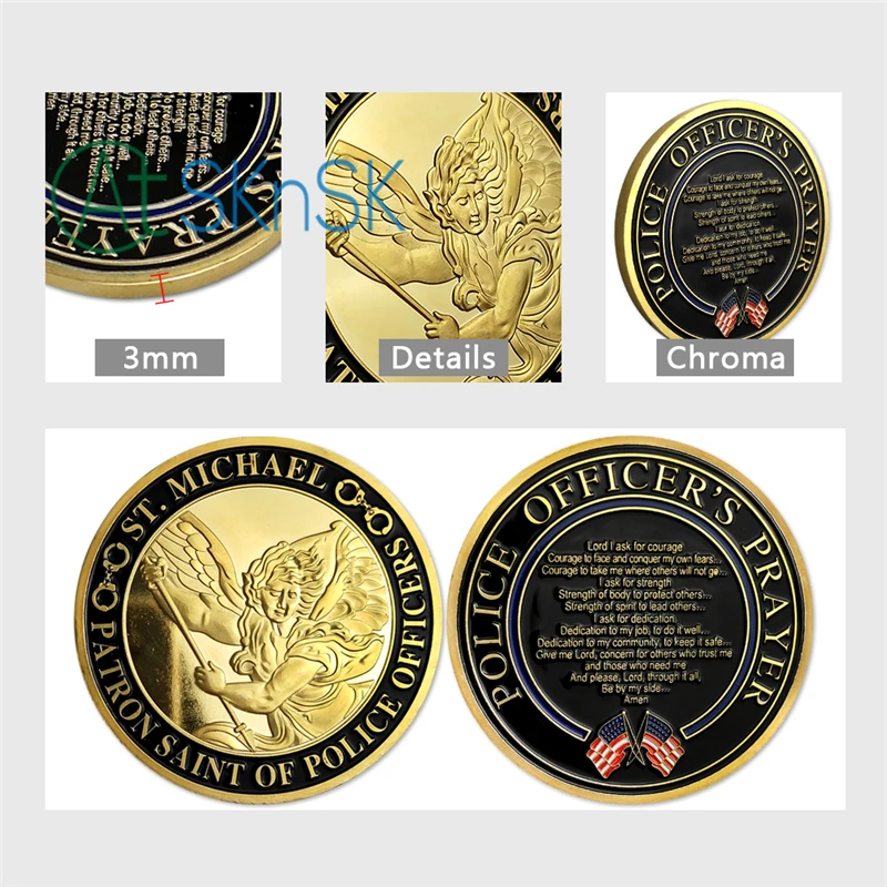 

Wholesale 50pcs/lot United States U.S. ST. Michael Patron Saint of Police Officers Challenge Coin with Prayer Collectibles Coins