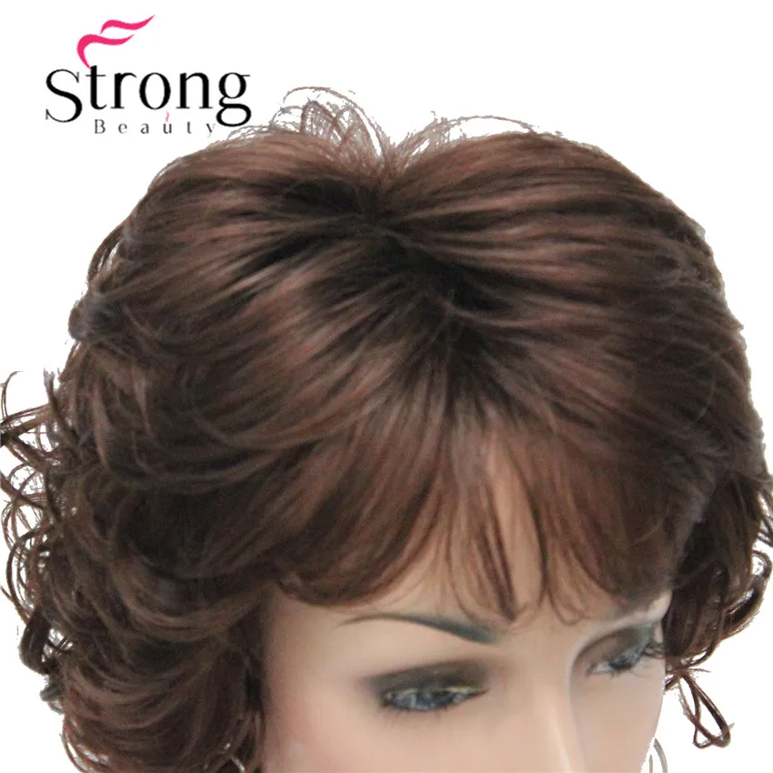 StrongBeauty короткий кудрявый парик темно-каштановая боковая часть толстые