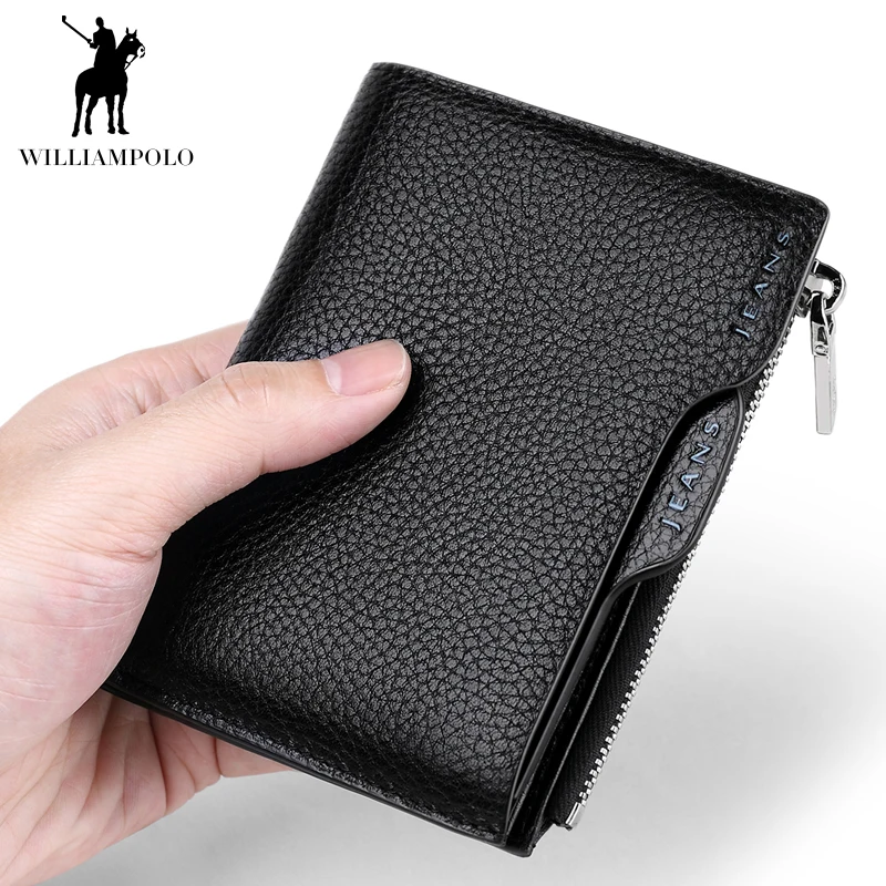 Мужской бумажник из натуральной кожи WILLIAMPOLO модный короткий кошелек с клипсой