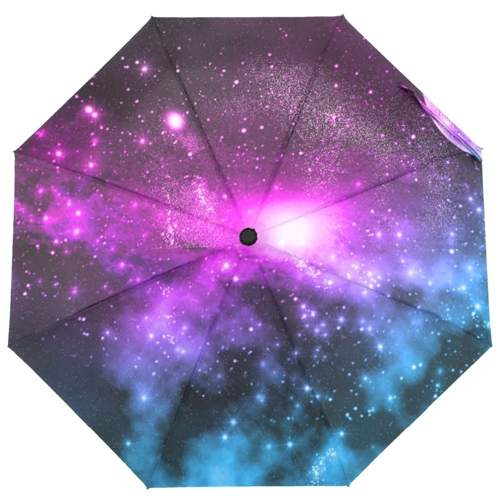Susino Purple Starry Sky Windproof Umbrellas Fully-automatic Open Metal Pongee Compact Auto Close Three-folding Umbrella | Дом и сад