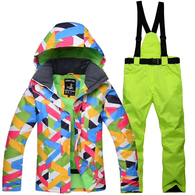 New ladies winter professional Ski suit windproof waterproof color Jacket and warm pants outdoor veneer 10K ski suit