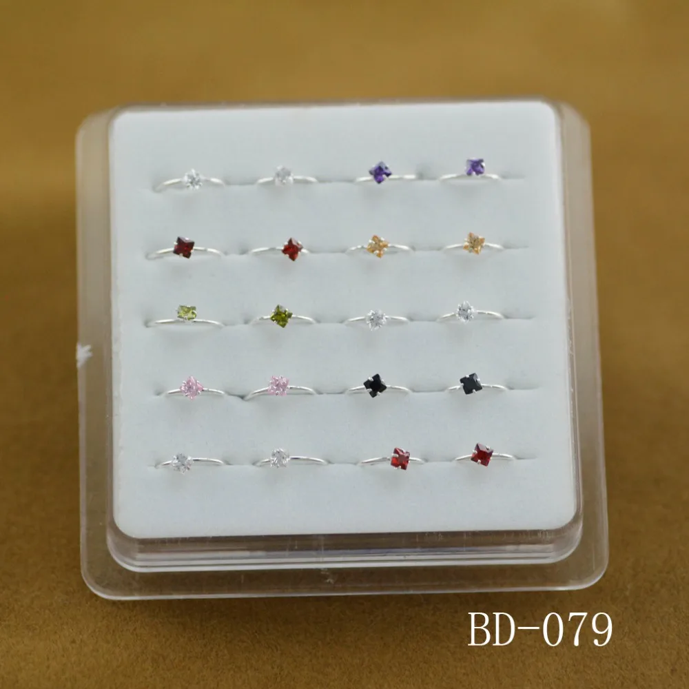 Кольца для носа из серебра 925 пробы с квадратным цирконием 20 шт.|nose ring|ring nose ringsilver