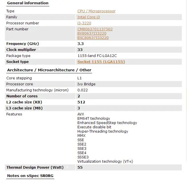 Процессор Intel Core i3-3220 i3 3220(3 м кэш, 3,30 ГГц) Двухъядерный процессор LGA1155