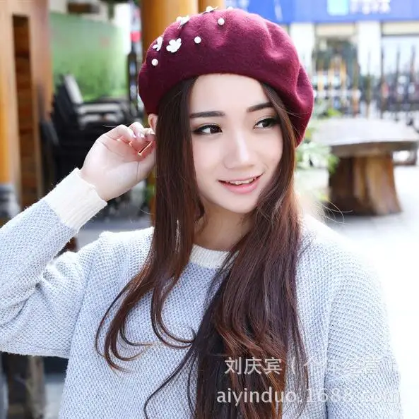 Зимние шапки для женщин Беретки вязаный шерстяной берет Шапки жемчужные