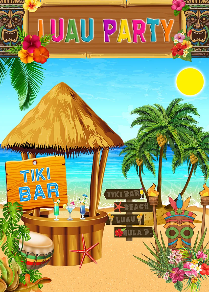 Гавайский пляжный TIKI бар моющийся без складки Фотофон для фотографии полиэстер
