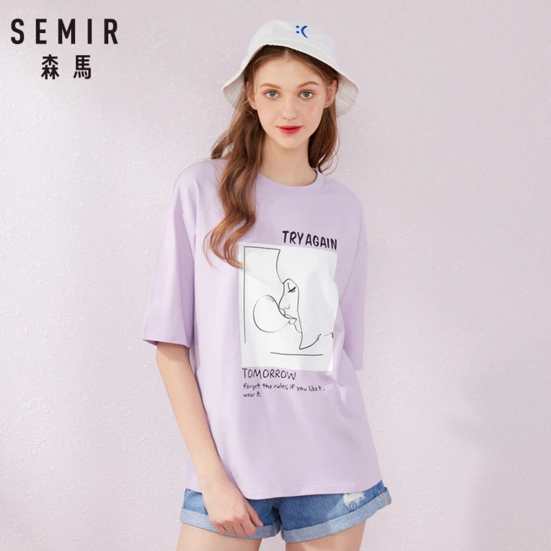 SEMIR футболка с коротким рукавом женская 2019 летняя новая длинная хлопковая