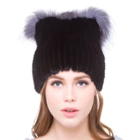 jkp genuine leather fur earmuffs hat real mink fur and fox fur warm hat fox hair ball accessories casual outdoor party 2018 new