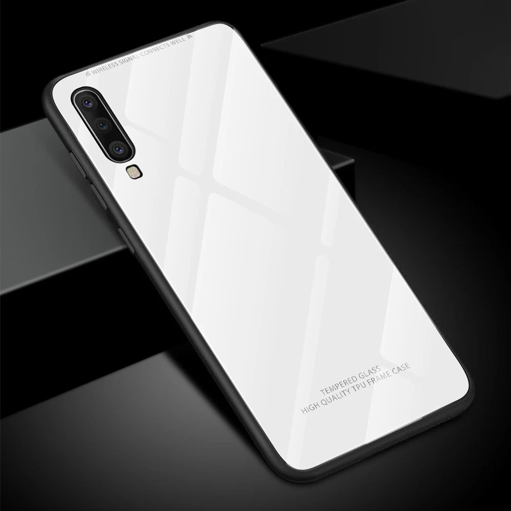 Роскошные закаленное Стекло чехол для samsung Galaxy A50 A30 A70 A40 A60 A10 A7 A9 S10 S8 S9 плюс S10e силиконовый чехол с рамкой в твердом переплете - Цвет: White
