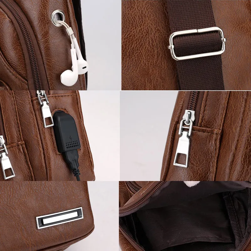 Мужская сумка на плечо с usb зарядкой из искусственной кожи молнии