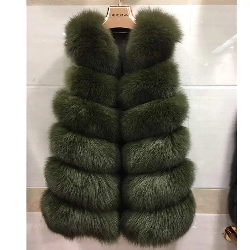 6 Green Зимний женский жилет BIGSALE из натурального Лисьего меха, Длинный жилет из натурального меха лисы, настоящие жилеты из лисьего меха, женский жилет - Цвет: 6 Green