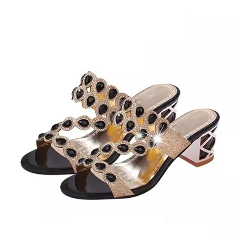 Женские сандалии со стразами гладиаторы на высокой танкетке модные шлепанцы