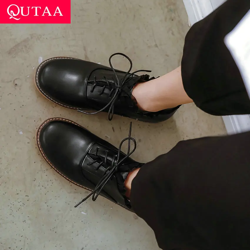 Женские туфли лодочки QUTAA из искусственной кожи на низком каблуке с закругленным