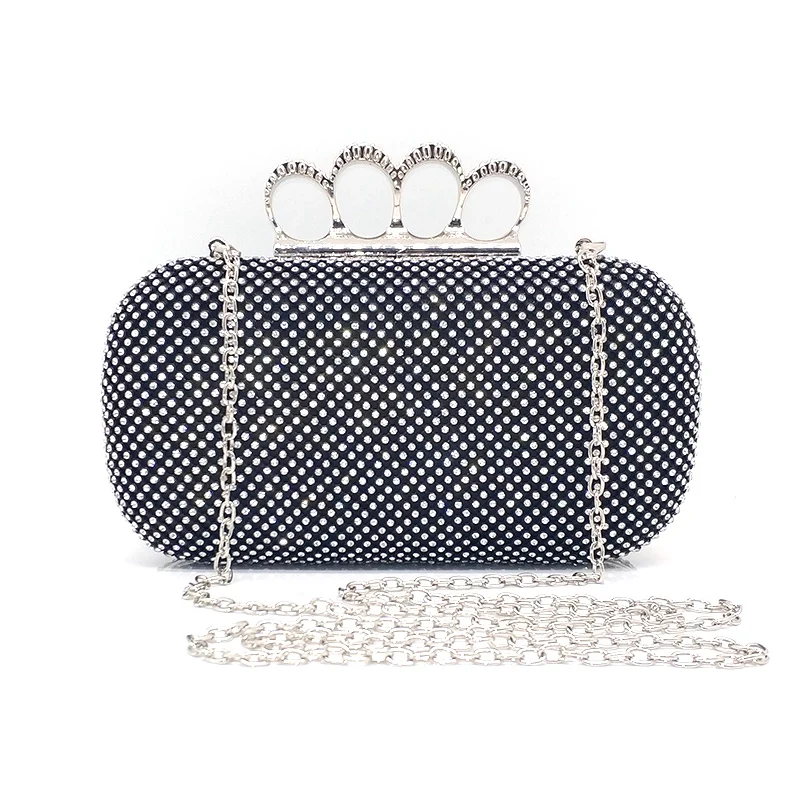 Женский элегантный клатч с бриллиантами золотистый/серебристый/черный