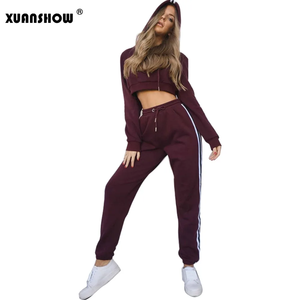 Женский спортивный костюм XUANSHOW комплект из двух предметов: Короткая Толстовка с