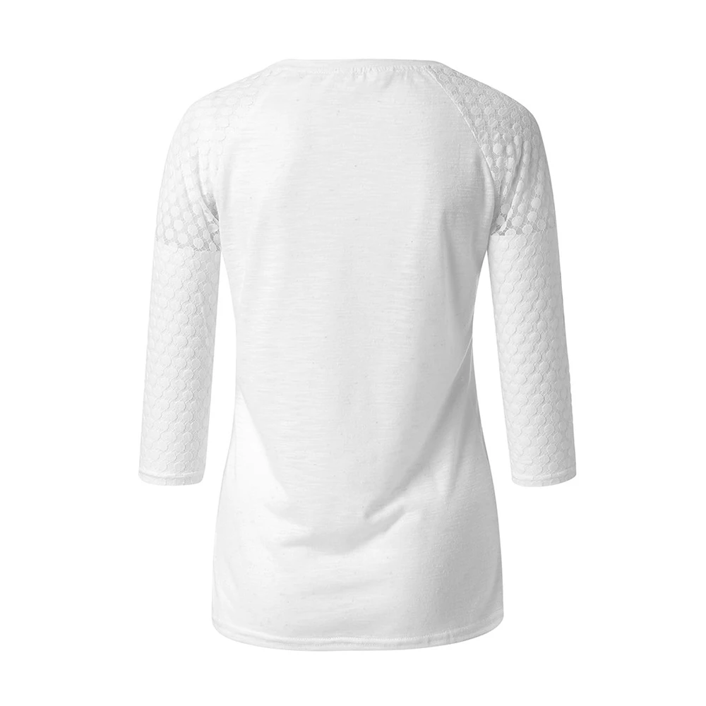 Новые модные женские футболки повседневные кружевные стеганая с круглым вырезом