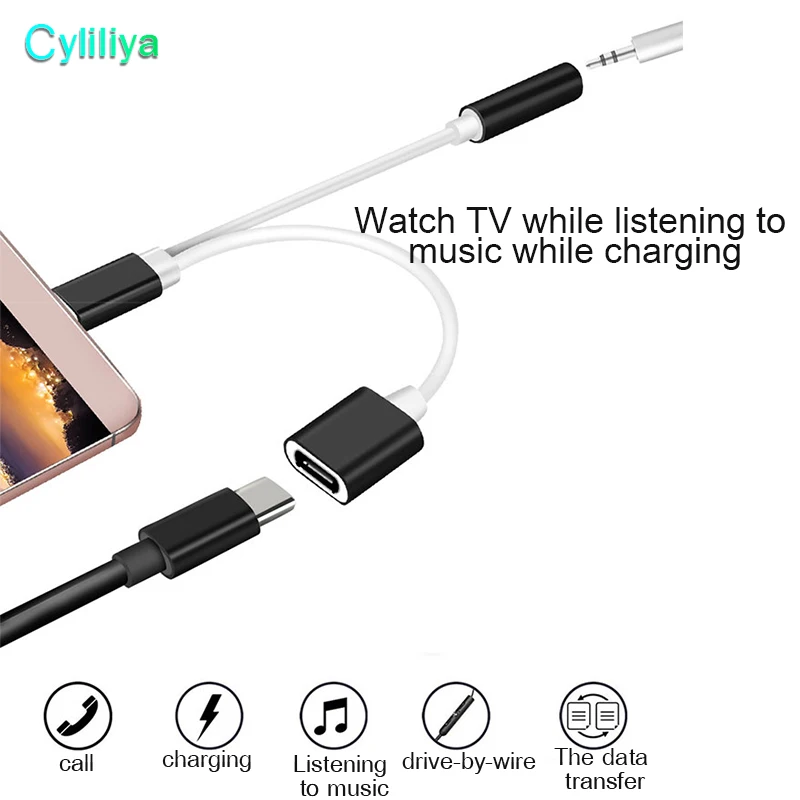5 шт. аудиокабель Type C 2 в 1 USB Type-C 3 мм разъем для наушников адаптер Moto Xiaomi аудио
