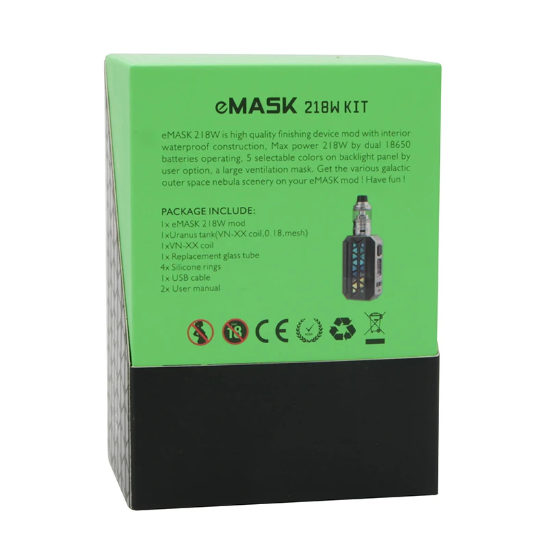 Оригинальный Vzone EMask тк кит 218 Вт MOD с 6 мл уран танк электронная сигарета Vape 5-цвет